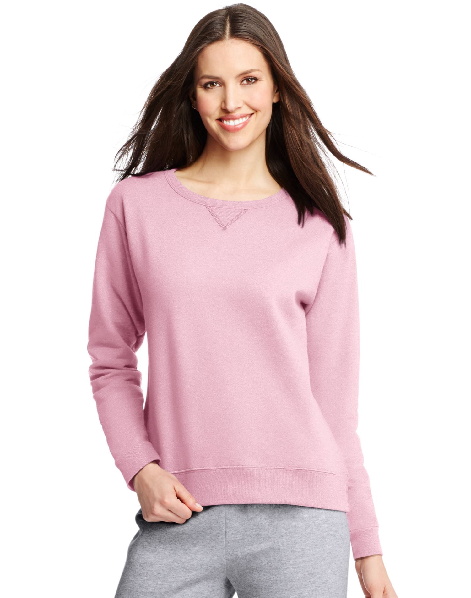 Hanes Womens ComfortSoft EcoSmart Crewneck Sweatshirt, M, Pale Pink