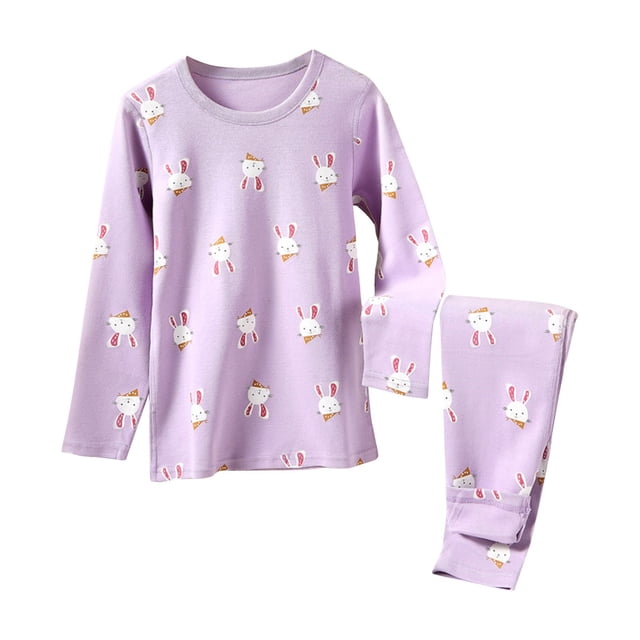 PMVFHDE Pyjama d'Été pour Fille, Mode Décontractée pour Enfants, Imprimé, Long, Tenue d'Intérieur, Violet, 4-5 Ans