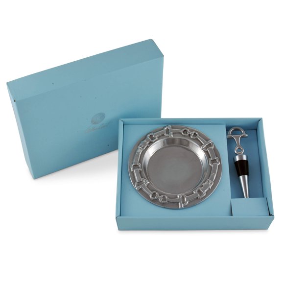 Arthur Court Designs sous-Verre en Aluminium Style Polo avec Embout de Cheval Équestre, Ensemble de Bouchon de Vin avec Embout, 2 Pcs, sous-Verre de 6 Pouces de Diamètre
