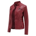 thumbnail image 4 of Veste en Cuir Décontractée pour Femmes avec Col Montant Veste Ajustée Couleur Unie pour Femmes, 4 of 6