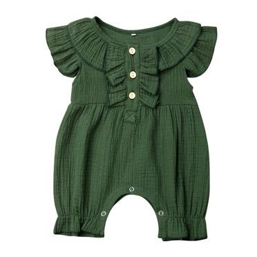 Baby Girl Romper Jumpsuits Button Short Sleeve Solid Clothes