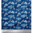 thumbnail image 1 of Soimoi Poly Georgette Fabric Clouds & Bullfinch Bird Fabric Prints by Yard 42 Inch Wide, 1 of 3