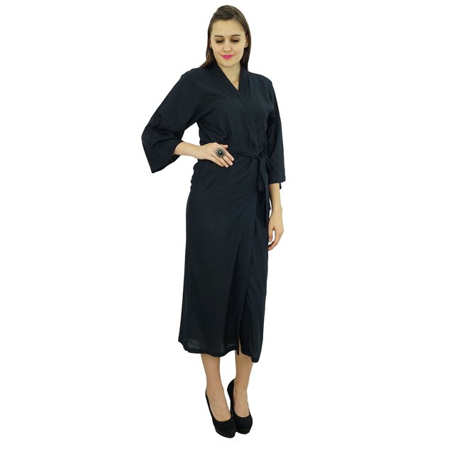 Bimba Peignoir Long Uni pour Femmes avec Ceinture, Modal Doux en Coton, Enveloppant, Rond, Uni