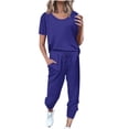 thumbnail image 1 of Timegard Ensembles 2 Pcs pour Femmes Été T-Shirts à Manches Courtes et Pantalons à Cordon avec Poches Ensembles Décontractés Confortables, 1 of 5