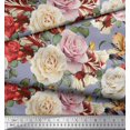 thumbnail image 2 of Soimoi Tissu en Coton Gris Cambric Imprimé Feuilles & Roses Floral au Mètre 42 Pouces de Large, 2 of 3