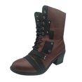 thumbnail image 1 of B91xZ Bottes pour Femmes Rétro Talon Haut en Daim Fermeture Éclair Mi-Mollet, Violet 6.5, 1 of 5