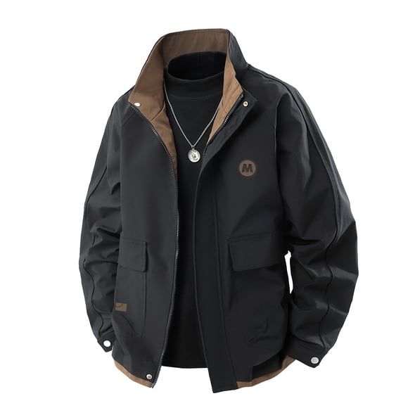 Mceream Men's Windbreaker Jackets Fashion Stand-Up Collar Waterproof Outdoor Athletic Cargo Coat Hikking Cycing Jacket Plus Size Outwear Chamarra Para El Frio De HombreBlack XL