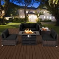thumbnail image 3 of Costway 6PCS Patio Rattan Furniture Set 42" Fire Pit Table Cover Sofa Cushion Black, 3 of 10