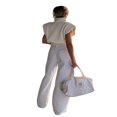 thumbnail image 4 of Femmes Épaulette Pull Haut Col Roulé Sans Manches Pull Gilet Large Épaule Tricoté Pull Haut, 4 of 7