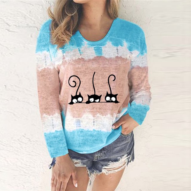 Hauts pour Femmes 2023 T-Shirt Imprimé Patchwork Col Rond Décontracté Blouse en Solde