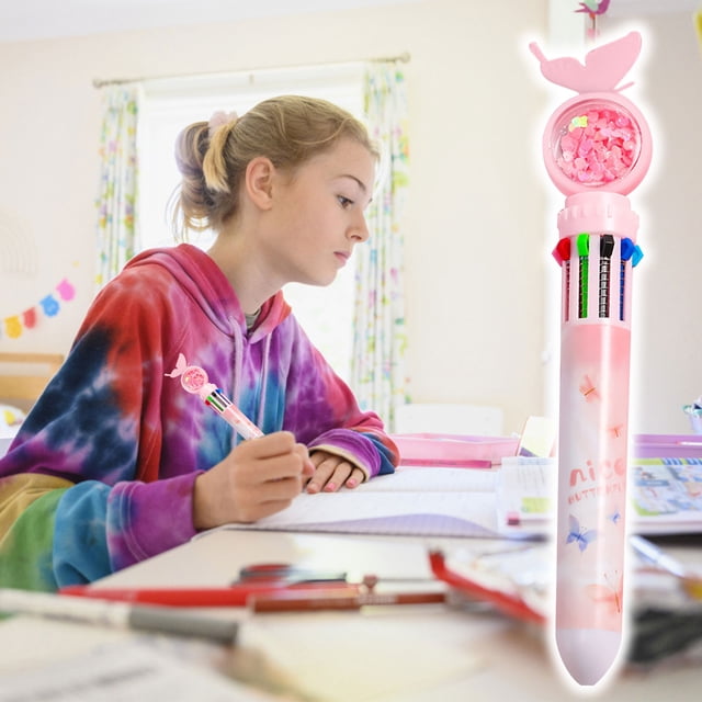 EQWLJWE Stylo Multicolore, Stylo-Bille Multicolore 10 en 1, Stylo-Bille Rétractable de Noël Mignon Coloré 10 en 1, Stylos-Billes Rétractables, Stylos-Billes pour Fournitures de Bureau et d'École Cadeaux pour Enfants