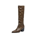 thumbnail image 2 of zhenglin Bottes Mi-Mollet pour Femmes - Mode Décontractée Polyvalente à Enfiler, Bout Rond, Talon Épais, Bottines pour l'Automne et l'Hiver, Talon Bas Confortable Style Audacieux, 2 of 5