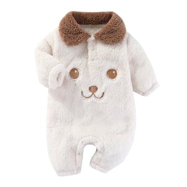 Baby Girl Rompers 3-6 Months Toddler Baby Girls Boys Long Sleeve Solid Color Warm Onesie Round Neck Jumpsuit Romper New Casual Winter Jumpsuits White Newborn