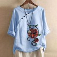 thumbnail image 2 of CHUANK Hauts pour Femmes en Liquidation à Moins de 10$ Hauts pour Femmes Décontractés Printemps Été Manches Longues Coton Lin Imprimé Graphique Pissenlit Col Rond Blouses Vintage Grande Taille, 2 of 6