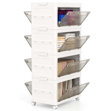 Costway Bacs de Rangement Empilables à 4 Niveaux 44 Gal Boîtes de Rangement Pliables avec Couvercle Organisateur