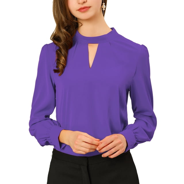INSPIRE CHIC Women's Stand Collar Pleated Button Keyhole Button Blouse