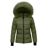 Mrat Womens Winter Jacket Quilted Puffer Jacket Hooded Long Sleeve Zip Winter Parka Coat Warm Jackets with Pockets Rain Jacket Lady S-4 A-Green XL
