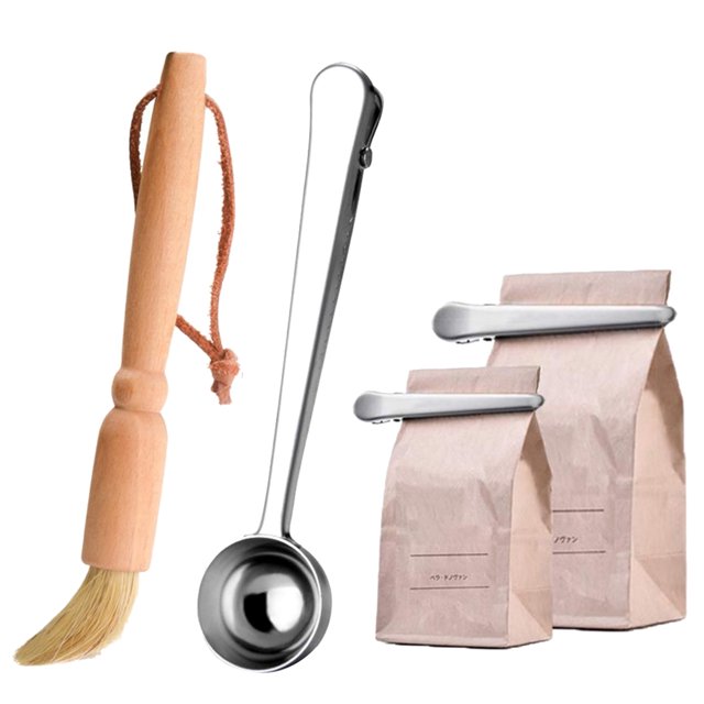 Coofit 4PCS Coffee Scoop Set Creative Tea Scoop Bag Clip Coffee Grinder Cleaning Brush