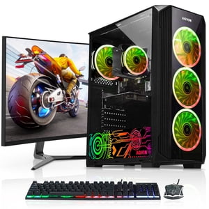 AQVIN ZForce Jeux de bureau PC Tour d'ordinateur (Intel Hexa-Core) i7, 16GB DDR4 RAM, 1TB NVMe SSD Stockage, Carte graphique AMD RTX 5060 8GB, 24 Moniteur de jeu de pouce) Windows 11 Pro RGB clavier & souris