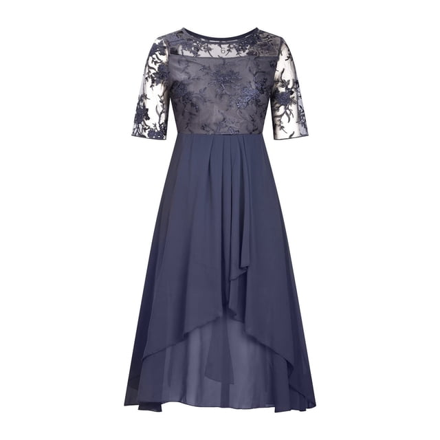 WTXUE Robe Grande Taille, Robe Mi-Longue pour Femme en Broderie Dentelle Chiffon, Robe Simulée, Robe Violette, 1# Violet 3TG