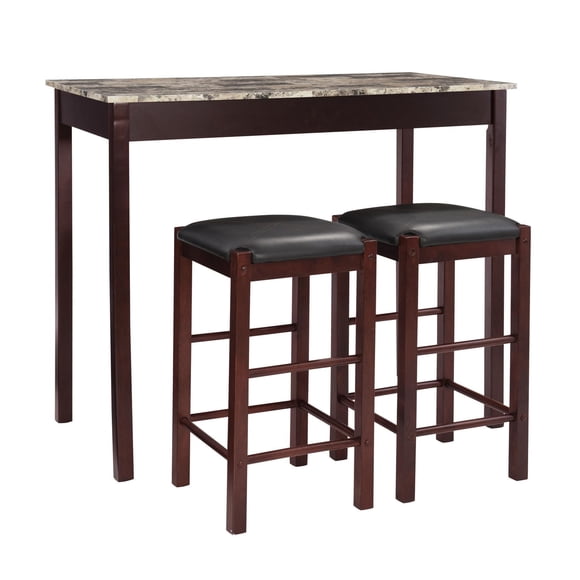 Ensemble de 3 pièces style taverne Hampton en faux marbre, expresso