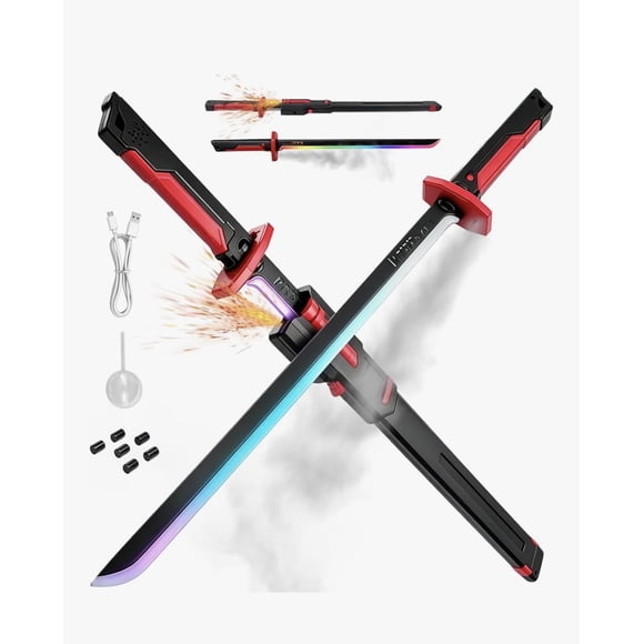 OBAB Épée Lumineuse pour Enfants, Épée Jouet LED RVB Rechargeable avec Effets Sonores, Jouet Épée Laser Lumineuse à Chargement USB pour Cosplay, Halloween et Jeux de Rôle