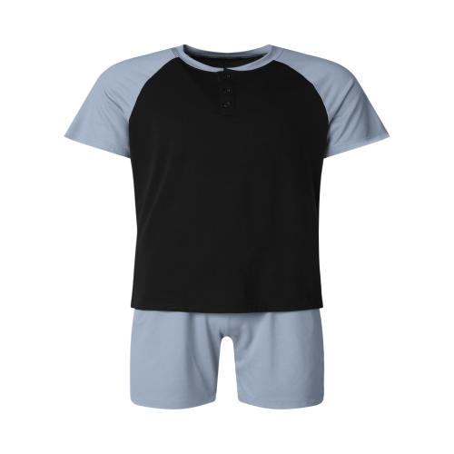 Opperiaya Ensembles de Pyjama pour Hommes à Manches Courtes Contrastées avec Hauts et Shorts
