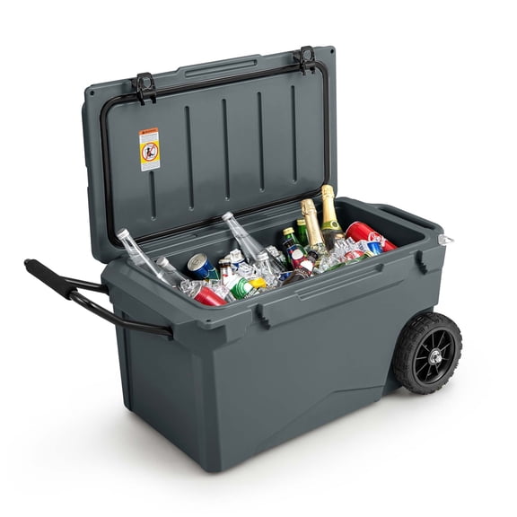 Costwasy Glacière Portative 75 Qt Rotoro Coffre à Glace Moulé Isolé 5-7 Jours avec Roues Poignée Charbon