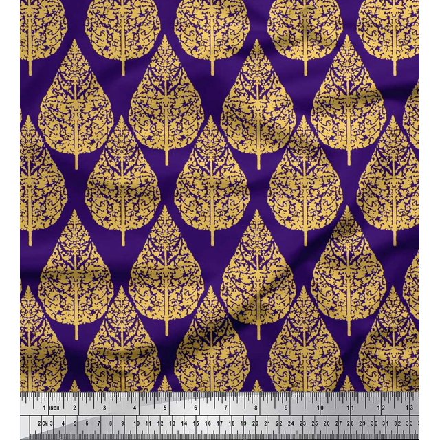 Soimoi Polyester Crepe Fabric Floral & Flying Swan Block Decor Fabric Printed Yard 42 Inch Wide