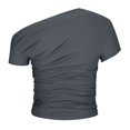 thumbnail image 5 of Timegard Off Shoulder Tops for Women Short Sleeve Side Ruched Slim Crop Tops Casual Going out Tops Blouse, 5 of 5