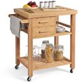 thumbnail image 1 of Costway Bamboo Kitchen Trolley Cart Wood Rolling Island w/ Tower Rack & Drawers, 1 of 10