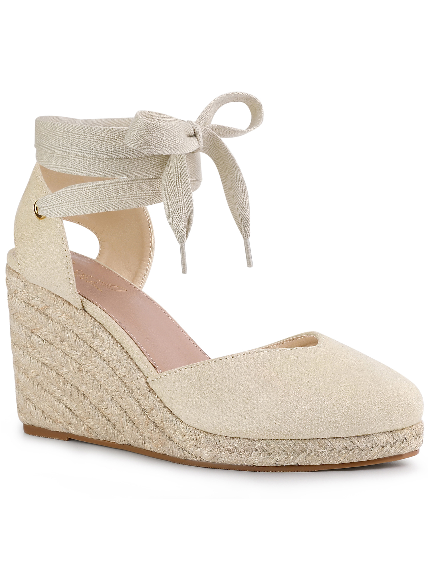 BLISSFUL STEP Sandales Compensées à Plateforme à Lacets Style Espadrille pour Femmes Beige 7