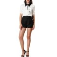 thumbnail image 2 of INSPIRE CHIC Women's Contrast Collar Tie Ruffle Front Button Short Sleeve Work Shirt XL White, 2 of 6