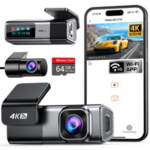 Navycrest 4K Dash Cam Avant et Arrière avec 64GB Carte intégrée 5G WiFi, Caméra Dash pour les voitures 4K Avant et 1080P Arrière, Dashcams pour l'enregistrement de boucles de voitures, capteur de gravité, 24-Hours Mode de stationnement