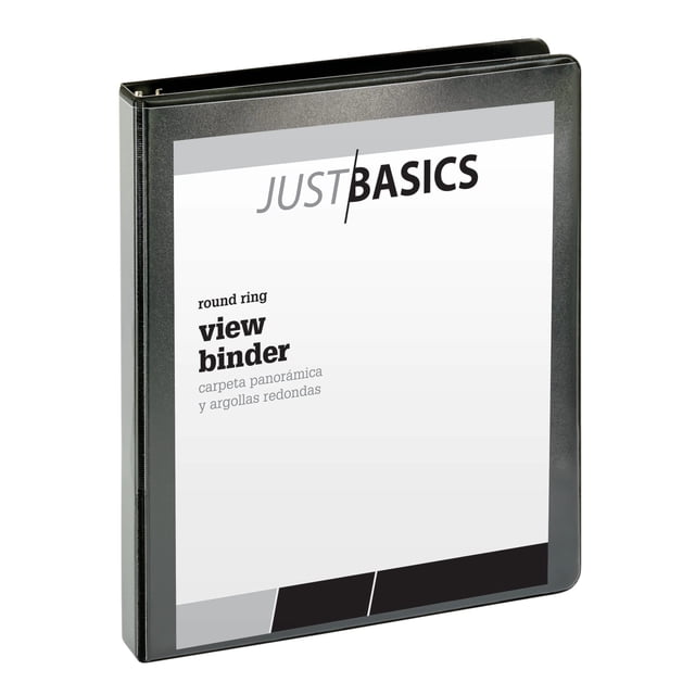Just Basics Basic Reliure à Anneaux Ronds, Anneaux de 1 Pouces, 61 % Recyclé, Noir