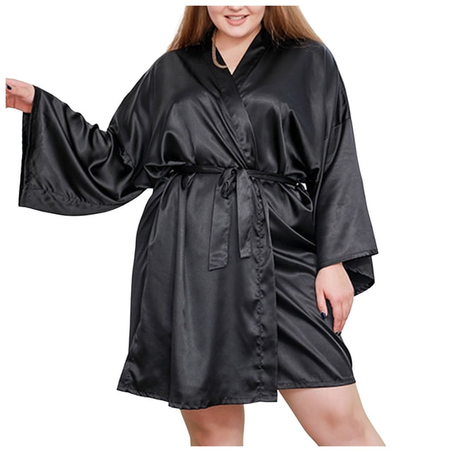 Women's Plus Size Satin Robes Plus Size Silky Kimonos Robes Sleepwear Short