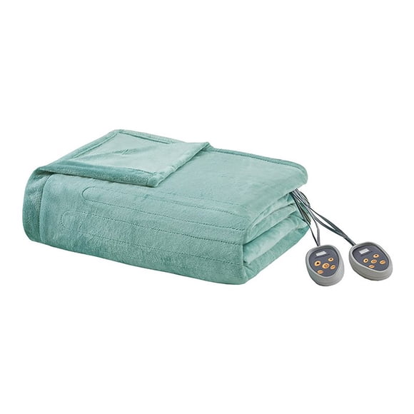 Beautyrest Couverture Électrique en Peluche Légère Ultra Douce et Confortable Lavable, Format Double, Aqua