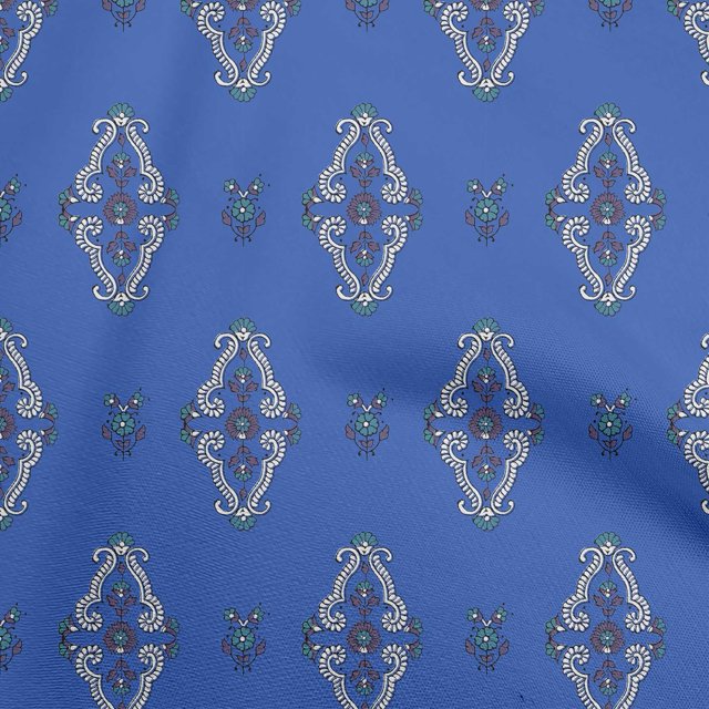 oneOone Cotton Poplin Medium Blue Fabric Block Craft Projects Decor Fabric Printed By The Yard 42 Inch Wide