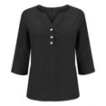 thumbnail image 4 of Babysbule Manches 3/4 pour Haut d'Été pour Femmes Col Rond T-Shirt Ample Mode Tunique à Boutons 2025, 4 of 8