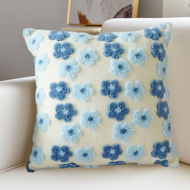 Housse de Coussin Fleur Fausse Laine d'Agneau Housse de Coussin Coussin de Sofa Coussin