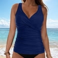 thumbnail image 2 of NIEWTR V-Neck Tankini Tops For Women Backless Adjusting Strap Bathing Suits Tummy Control Push Up Swimsuit Top(Dark Blue,L), 2 of 9