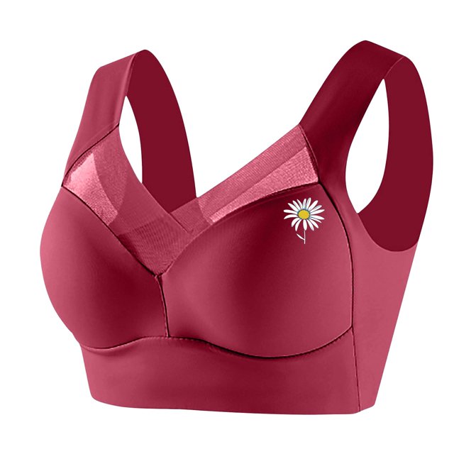 ManxiVoo Wireless Comfort Bras Full Coverage Minimizer with Adjustable Straps and Side Support for Everyday Wear Smooth T-Shirt Design XXL Size Watermelon Red