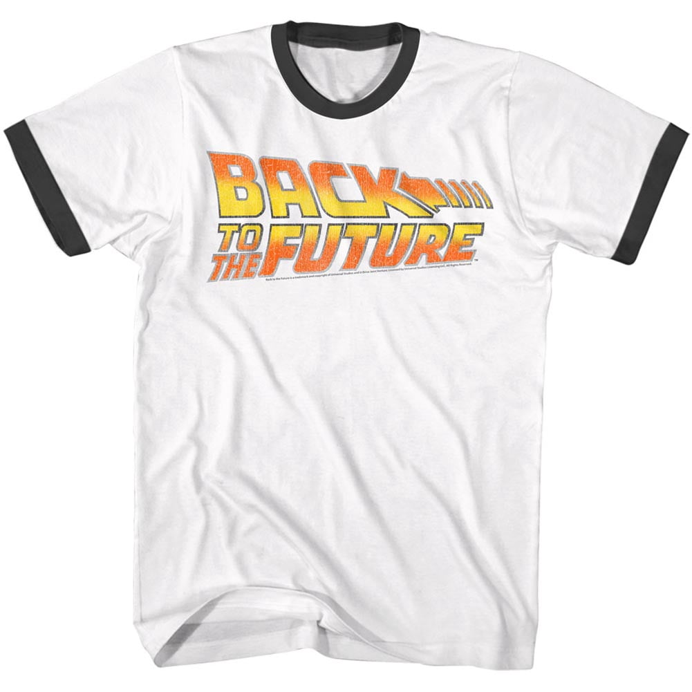 Back To The Future T-Shirt pour Adulte Blanc/noir à Logo Usé