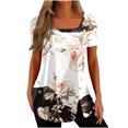 thumbnail image 1 of Pompotops Mode Femmes Casual Imprimé Col Carré Manches Courtes Tops Chemisiers Amples, 1 of 5