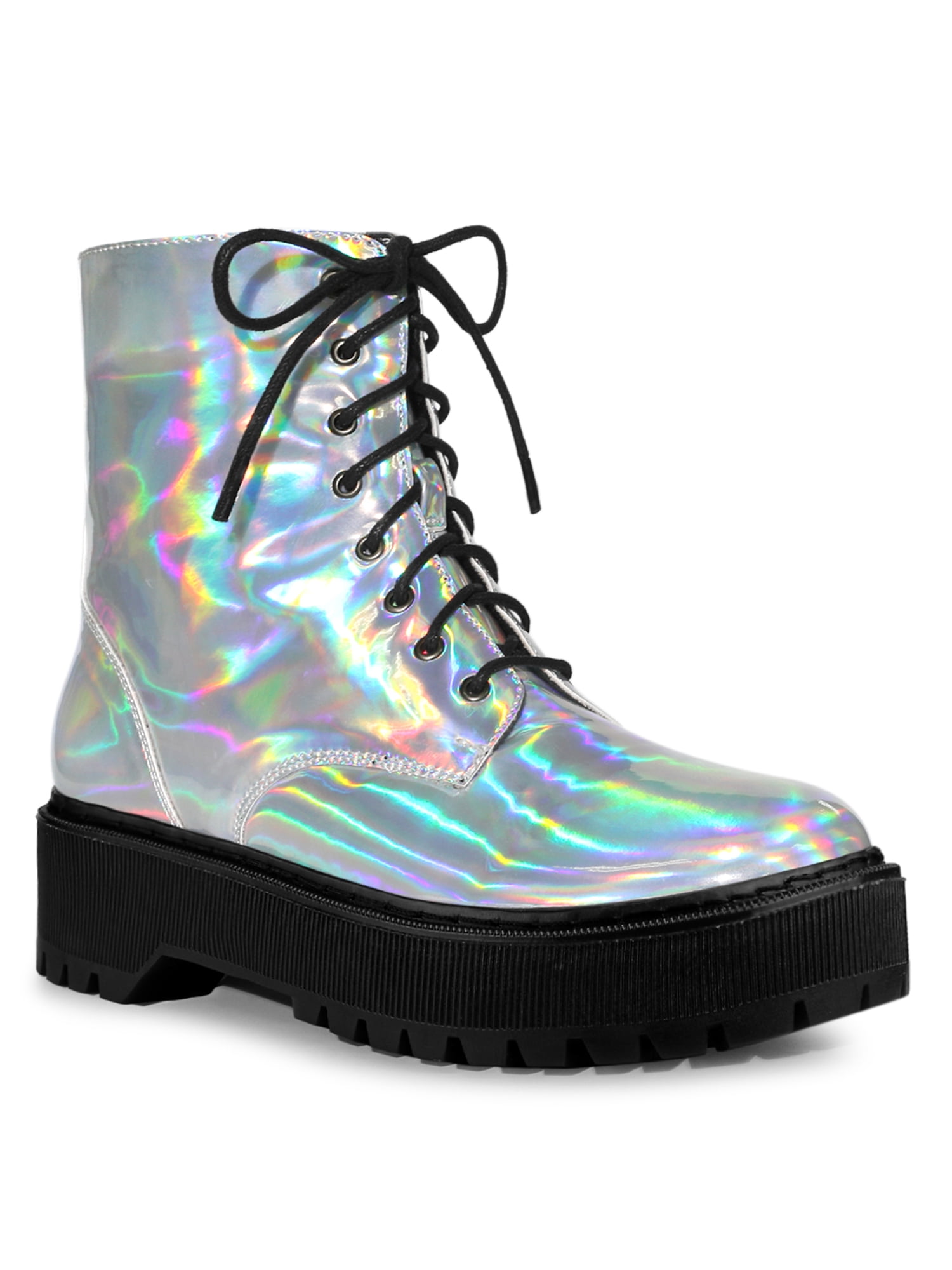 Unique Bargains Women's Round Toe Platform Lace Up Combat Ankle Boots