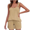 thumbnail image 2 of Yuyuzo Womens Lounge Sets Two Piece Square Neck Tank Tops Wide Leg Shorts with Pockets Matching Outfits, 2 of 7