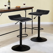 Modern Swivel Bar Stools Set of 2, PU Leather Counter Height Adjustable Barstools Backless Dining Kitchen Island Stools with Footrest up to 330lbs, Black