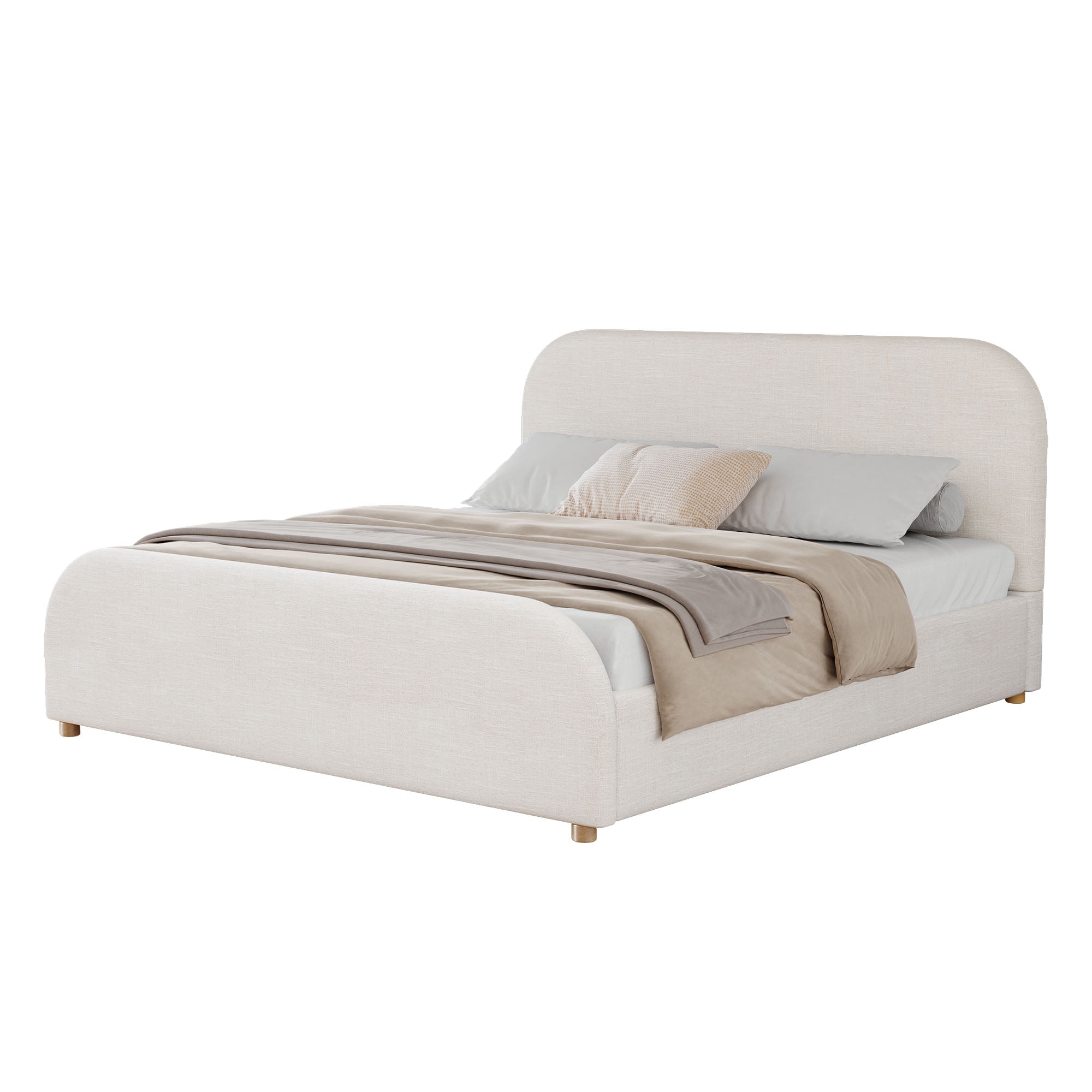 Lit plateforme Noble House King Size capitonné en lin, beige