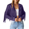 thumbnail image 2 of 2025 Veste à Franges pour Femmes Vestes Veste Légère pour Femmes Décontractée à Franges Moto Courte, 2 of 9