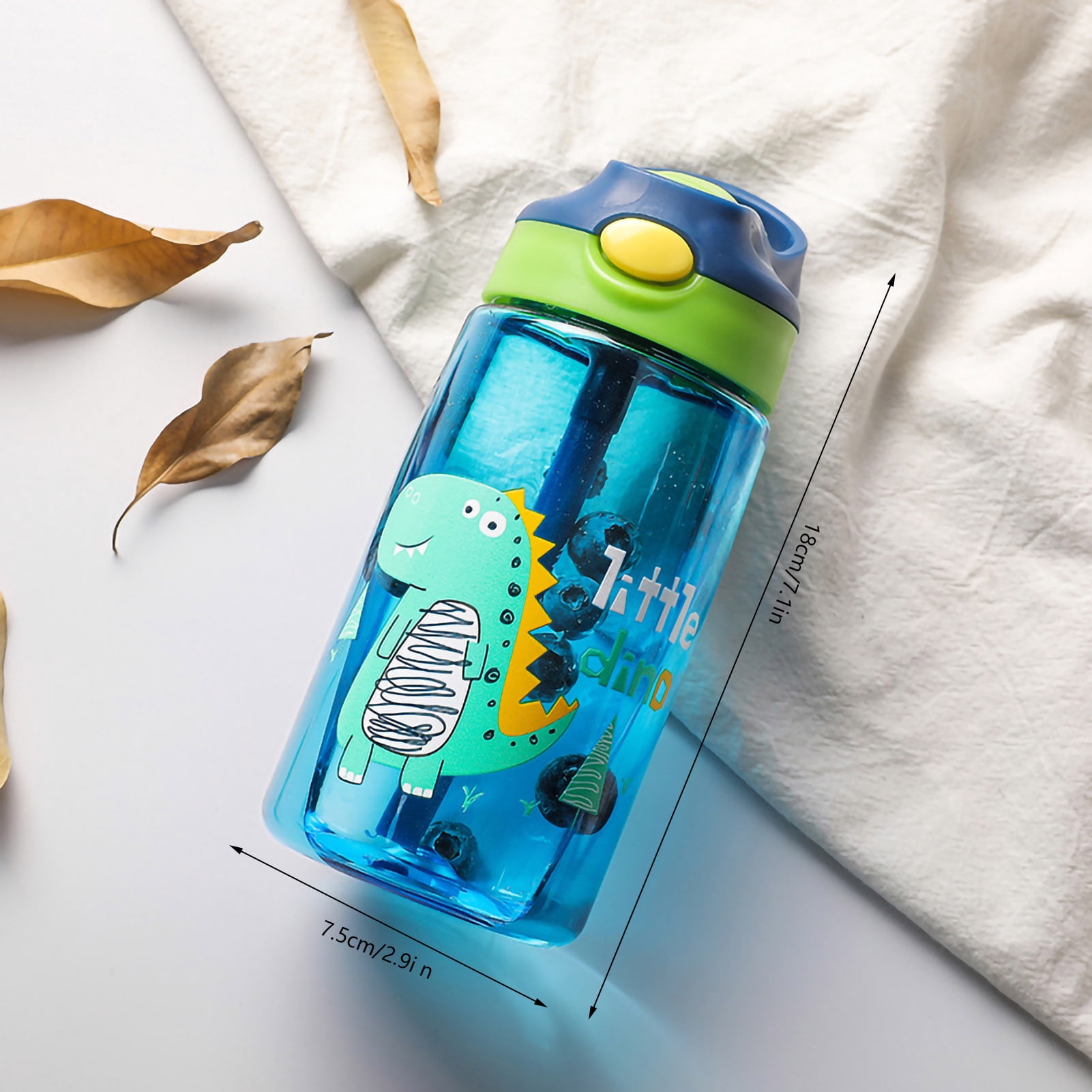 Toddler Water Bottle Kids Straw Cup Toddler Water Bottle With Straw Kids Water Bottle With Straw Lid Cute Dinosaurs 480ML Safe Food Grade PP Material Toddler Water Bottle Blue